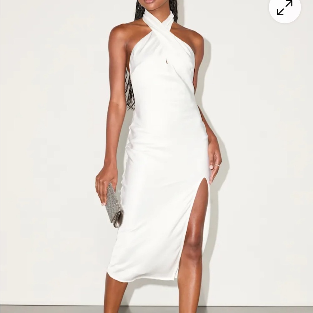 Women’s Lulus Beyond Classy White Satin Halter Midi Dress